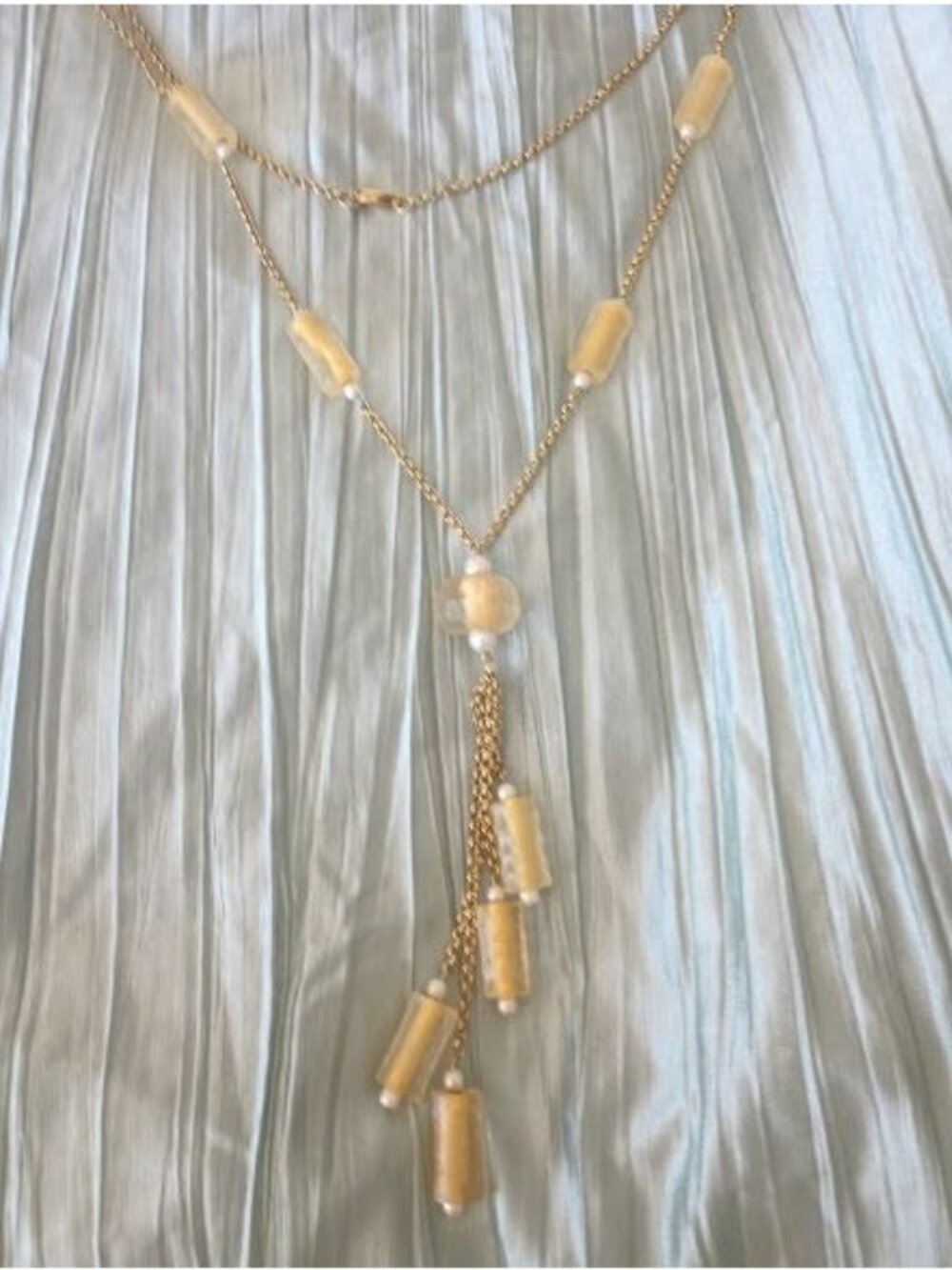 2 Coldwater Creek Silver & Goldtone Necklaces With Gold Colored Beads & Tassle - Picture 5 of 13